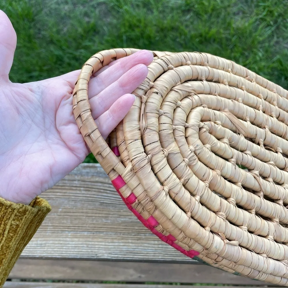 Wicker Woven Rattan Drink Caddy Holders Boho Barware Handles Colorful